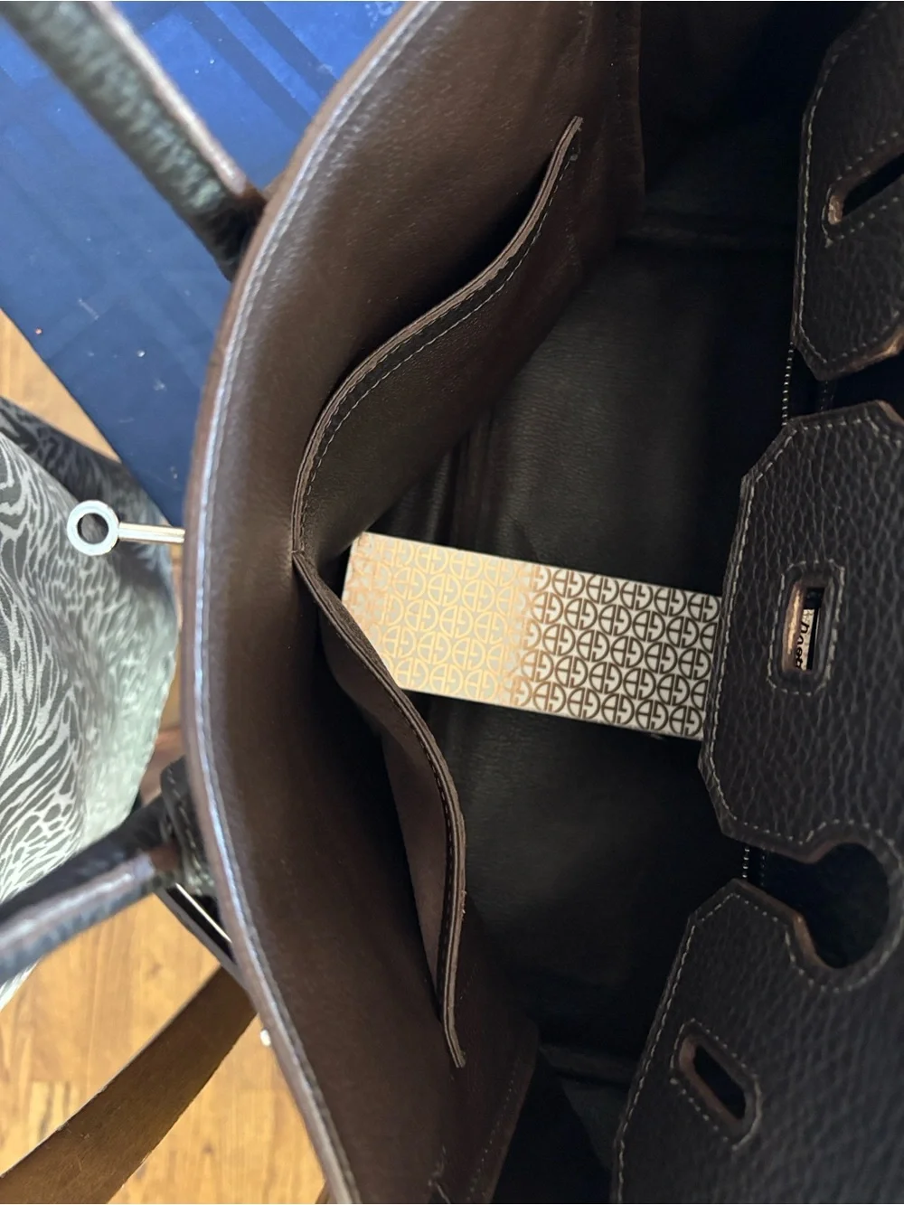 Dark brown  Pebbled Leather Top-Handle Satchel.